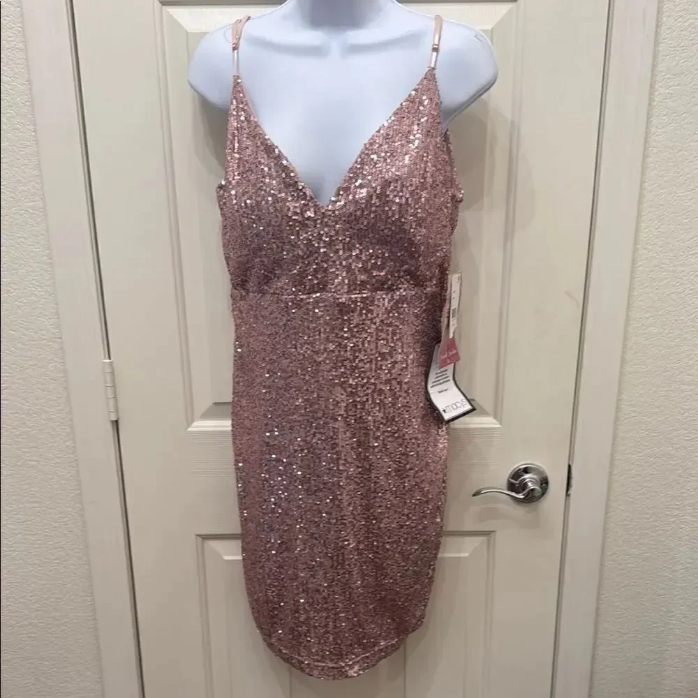 Emerald Sundae Pink Sequins Mini Cocktail Dress Padded Bra Adjustable Strap XXL